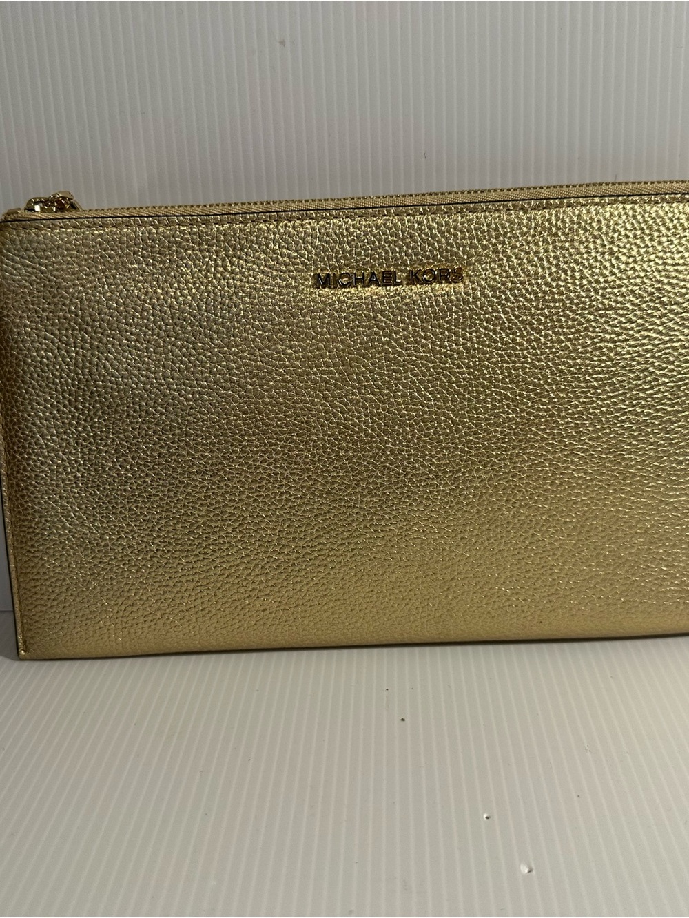 Michael Kors Metallic Gold Pebbled Wristlet Clutch